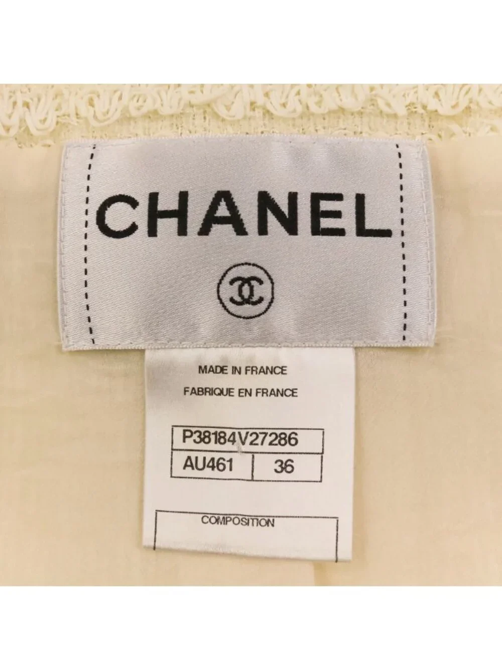Chanel Tweed Jacket Skirt Set 36 Beige